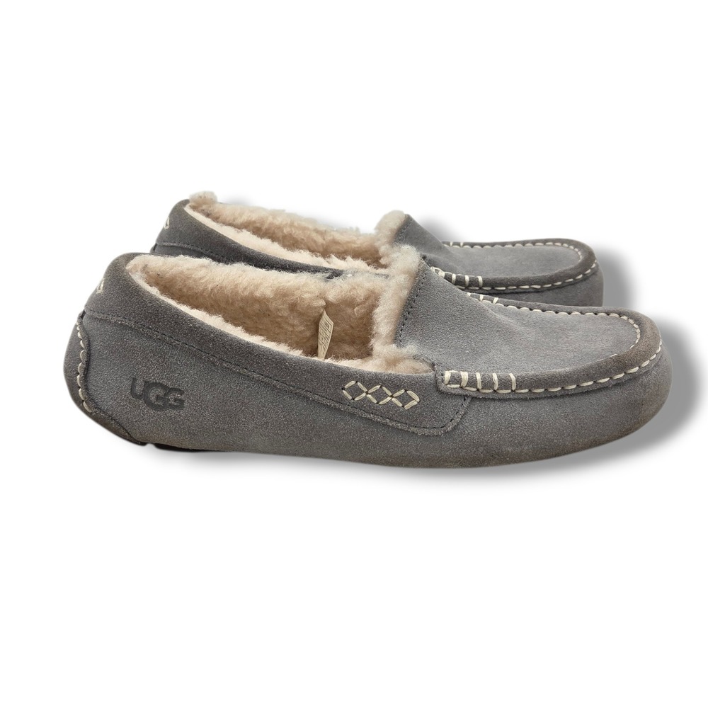 UGG Ansley Slippers Womens 8 Gray Water Resistant Suede Wool Indoor Outdoor